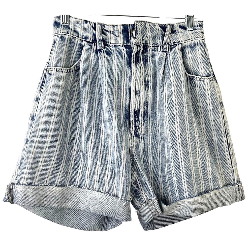 FP We The Free Dogtown Cutoff Bermuda Shorts Blue Denim Baggy Distressed Size 27 - Picture 2 of 14